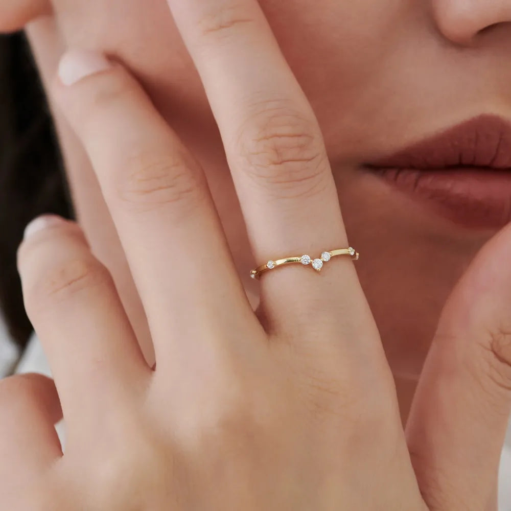 14k Gold 0.22 ctw Round Diamond Curved Chevron Stacking Ring