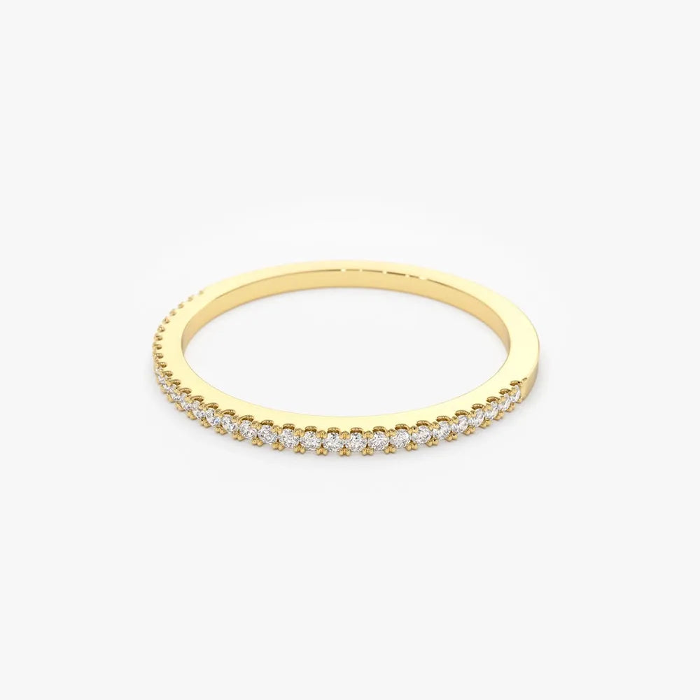 14K Solid Gold 0.15ctw Round Diamond Half Eternity Micro Pave Ring