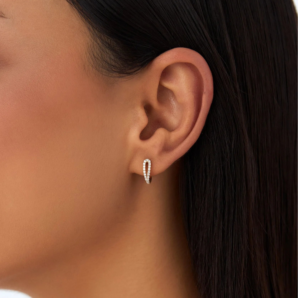 14k Gold Diamond Round Cut Double Mini Hoop Earrings 0.18 ctw