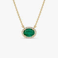 14k Solid Gold Octagon Emerald 0.75 CTW and Round Diamond 0.10 CTW Halo Pendant Necklace