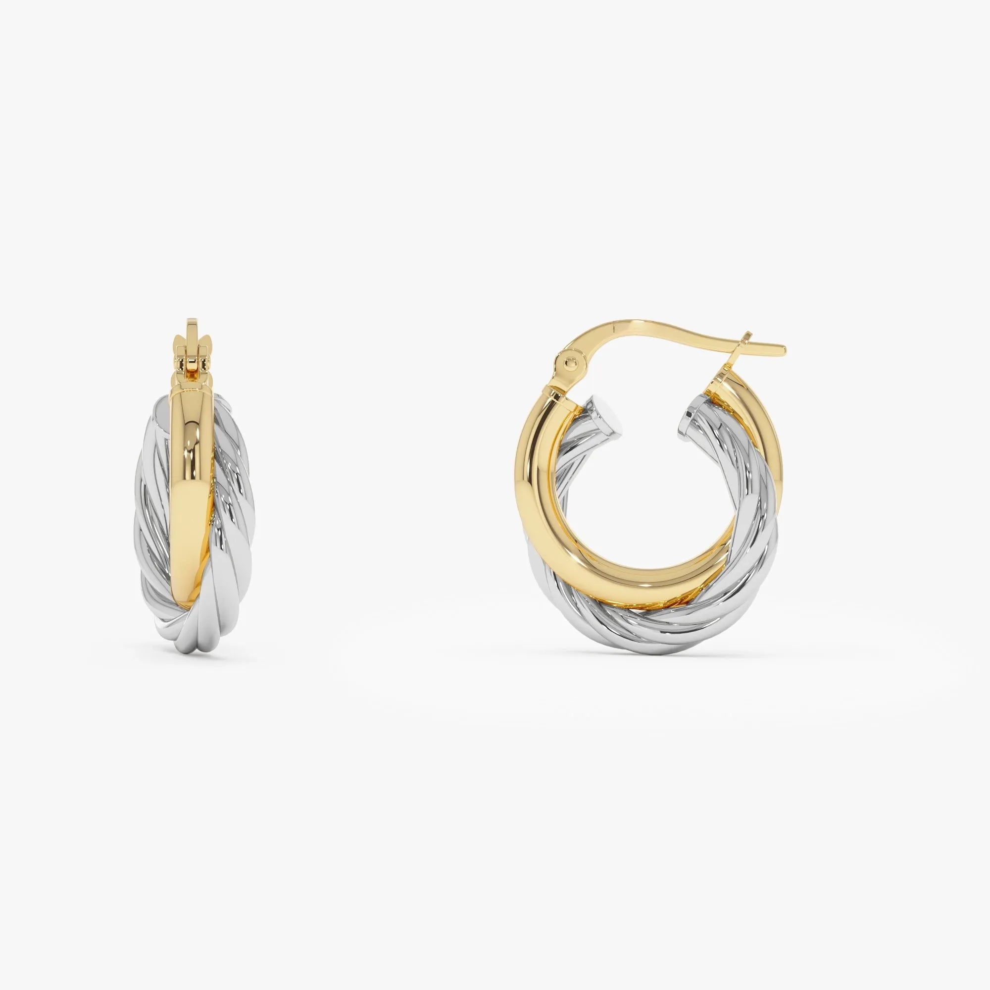14k Yellow and White Gold Two-Tone Twisted Hoop Earrings