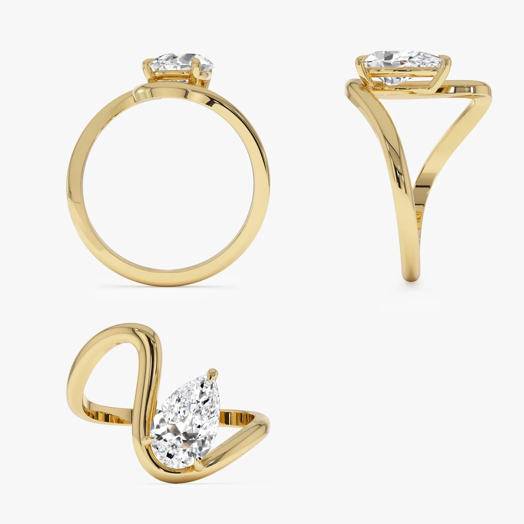 14k Gold 1.00 Carat Lab Grown Diamond Pear Cut Ring Modern Bypass Setting IGI Certified Sylene