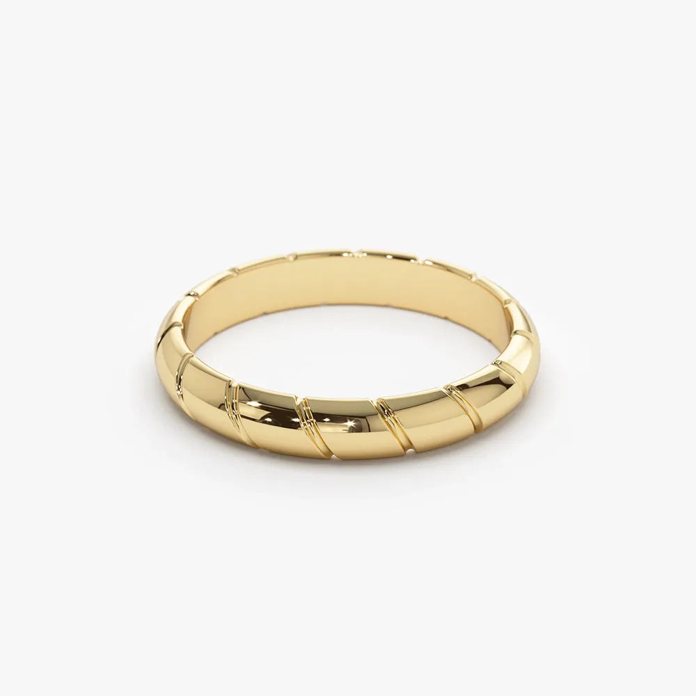 14k Solid Gold Diagonal Cut Design Wedding Band Ring 3mm Width