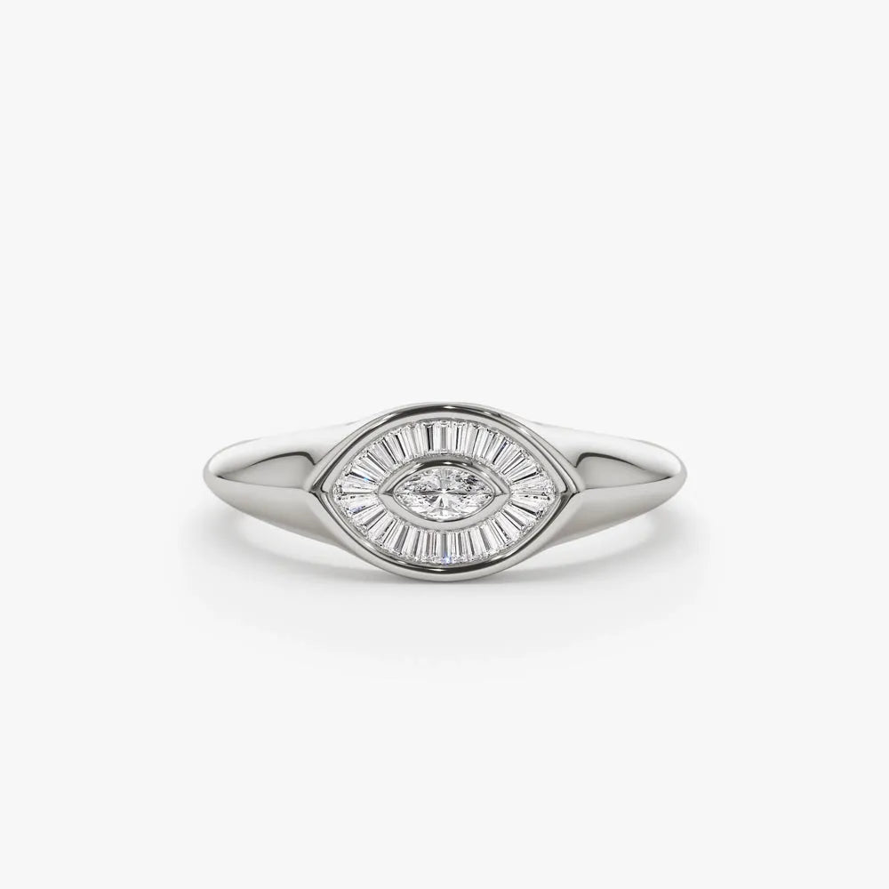 14k Gold Marquise and Baguette Diamond Ring 0.35 ctw