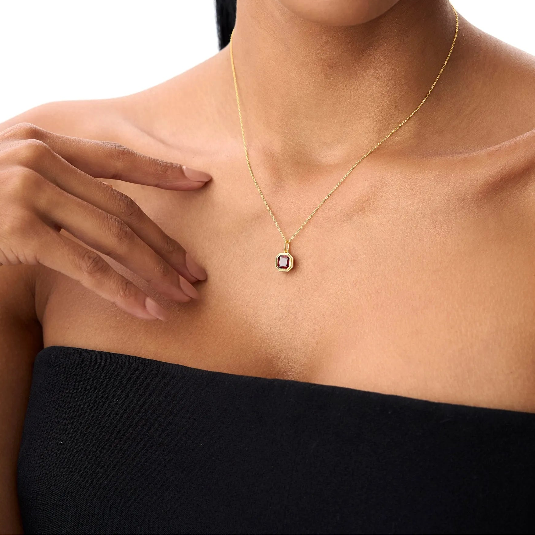 14k Solid Gold Garnet Asscher Cut Necklace 1.35 Carat Bezel Setting