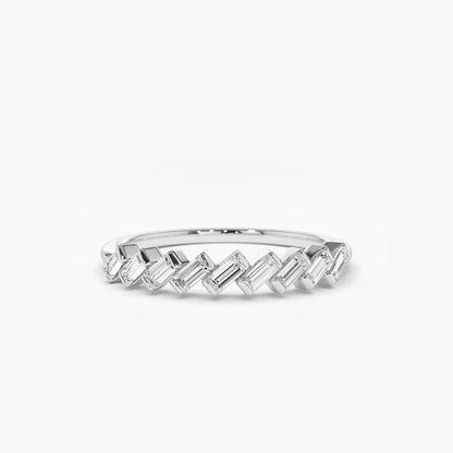 14K Gold Baguette Diamond 9 Stone Slanted Channel Set Ring 0.34 CTW