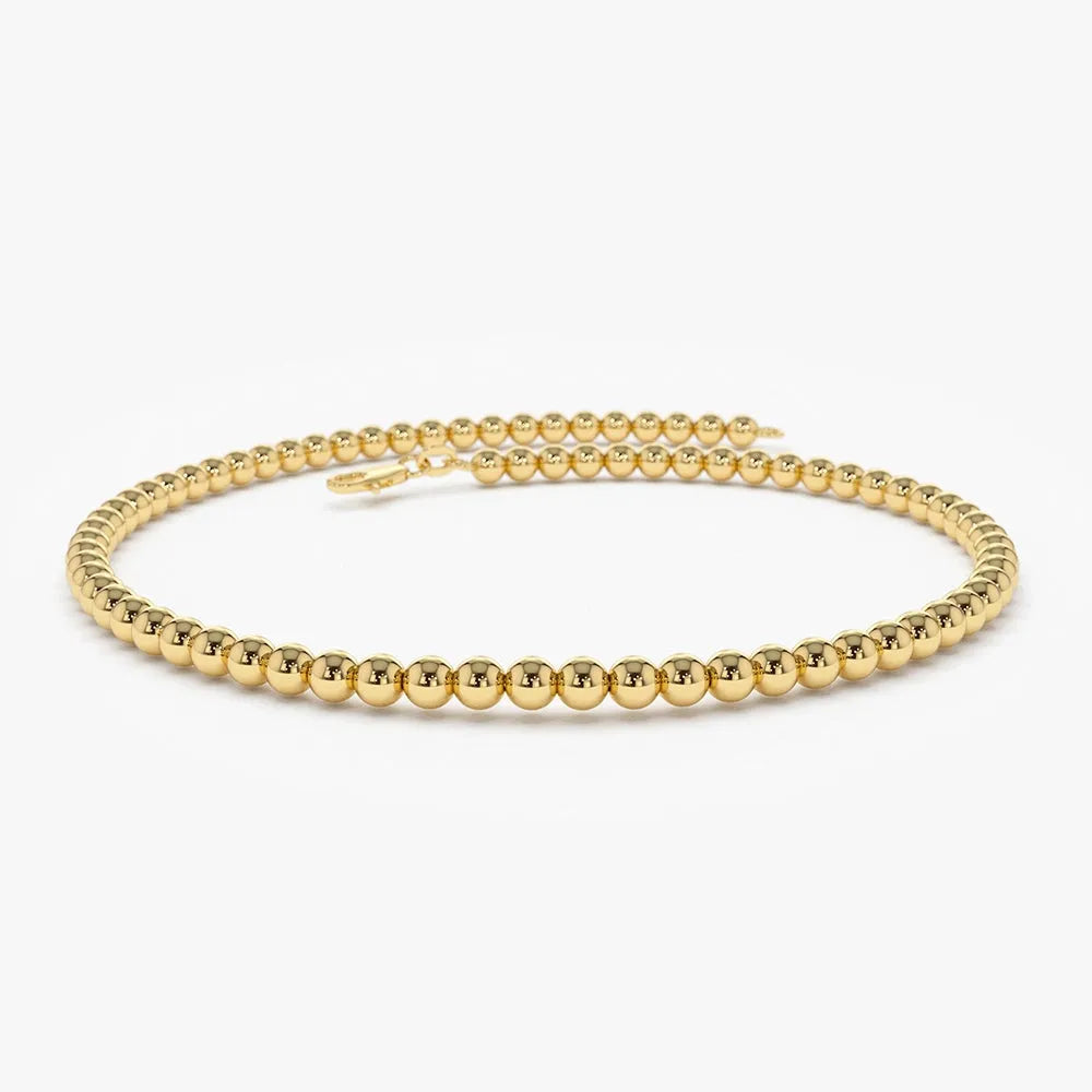 14K Solid Gold 2.5MM Beaded Chain Layering Bracelet