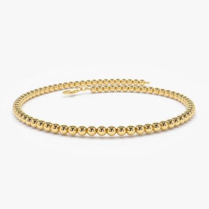 14K Solid Gold 2.5MM Beaded Chain Layering Bracelet
