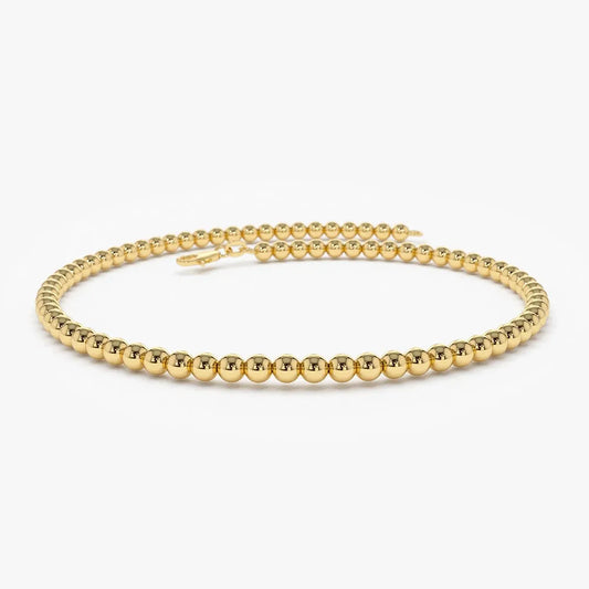 14K Solid Gold 2.5MM Beaded Chain Layering Bracelet