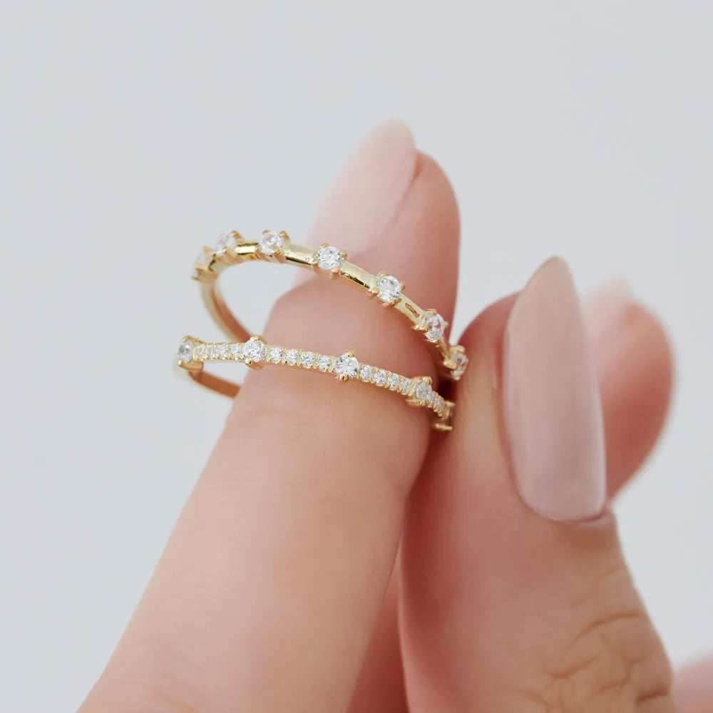 14K Gold Round Diamond 0.20ctw Half Eternity Minimalist Wedding Ring