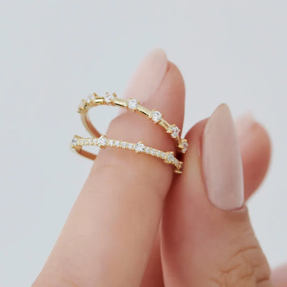 14K Gold Round Diamond 0.20ctw Half Eternity Minimalist Wedding Ring