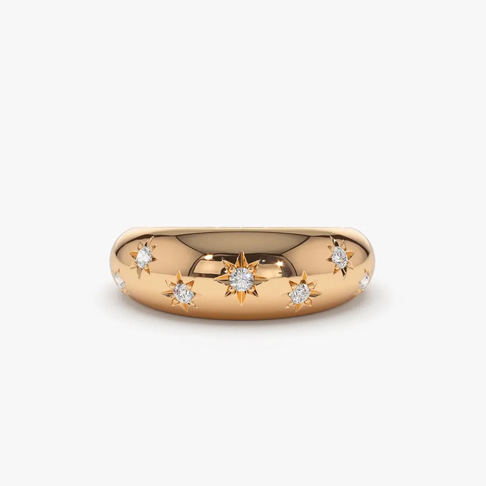 14k Gold 0.11ctw Round Diamond 6mm Dome Star Setting Ring