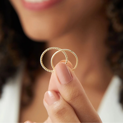14K Solid Gold 1.0mm Twisted Rope Stackable Wedding Band Ring