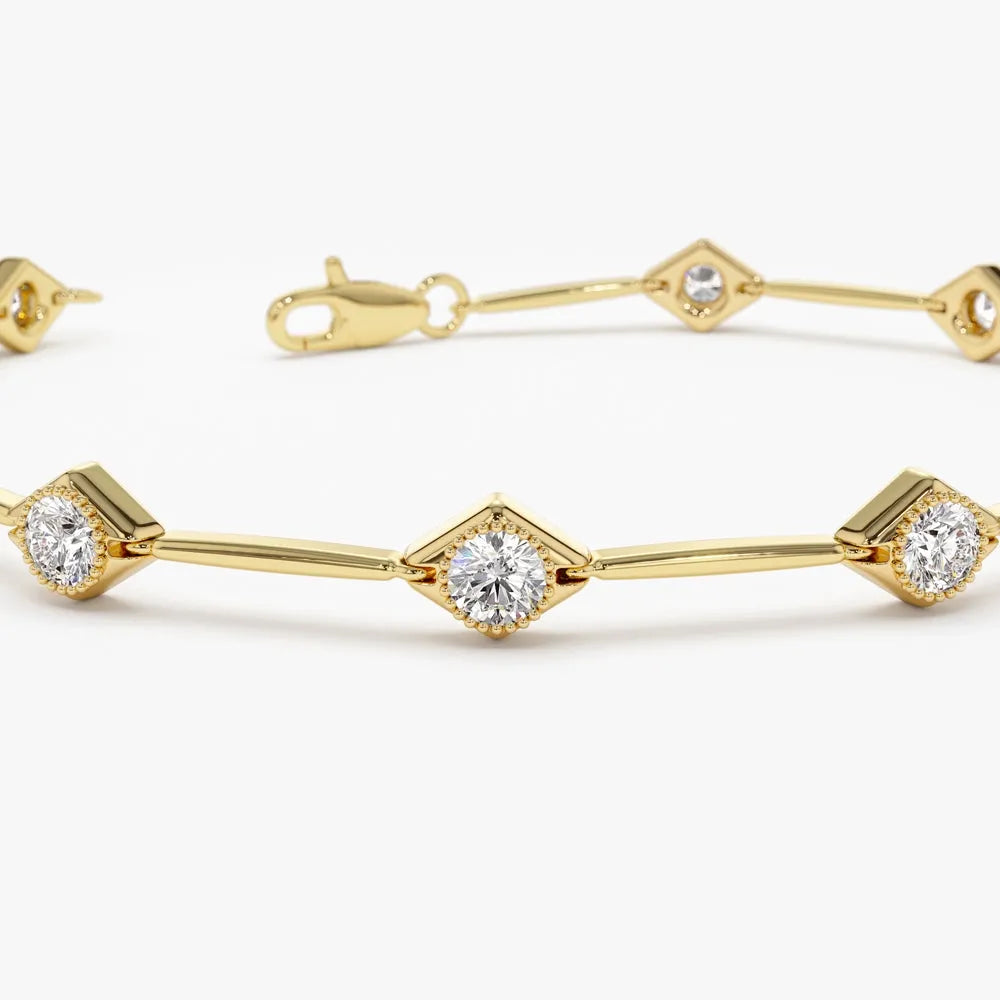 14K Solid Gold 1.20 CTW Round Diamond Milgrain Infinity Bezel Set Bracelet