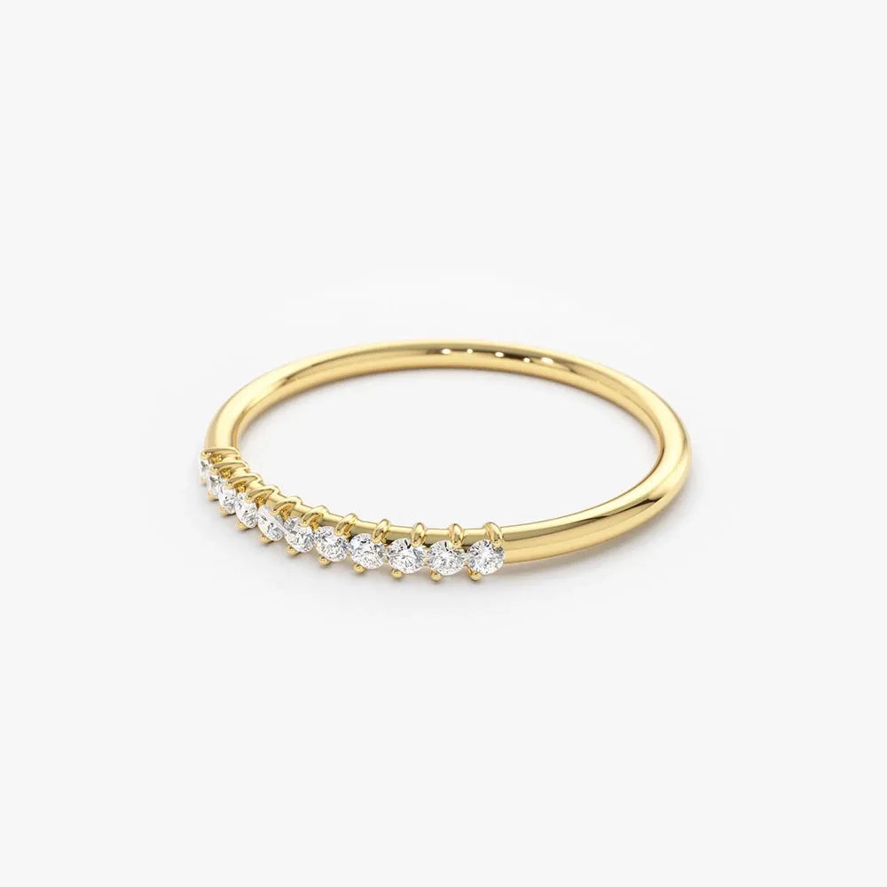14K Gold Round Diamond 11 Stone 0.15 CTW Prong Set Wedding Band