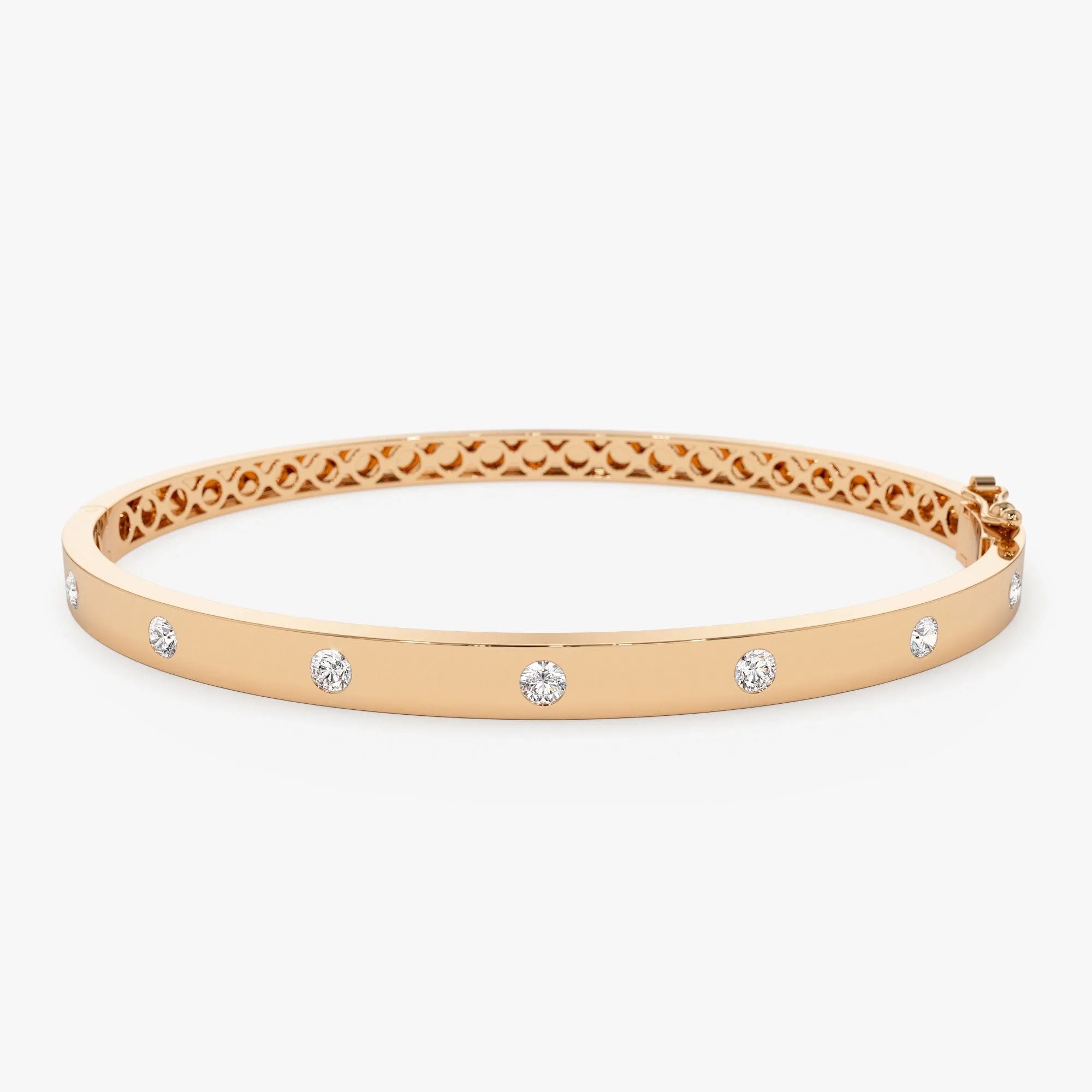 14K Solid Gold 0.55 CTW Round Diamond 7 Stone Bangle