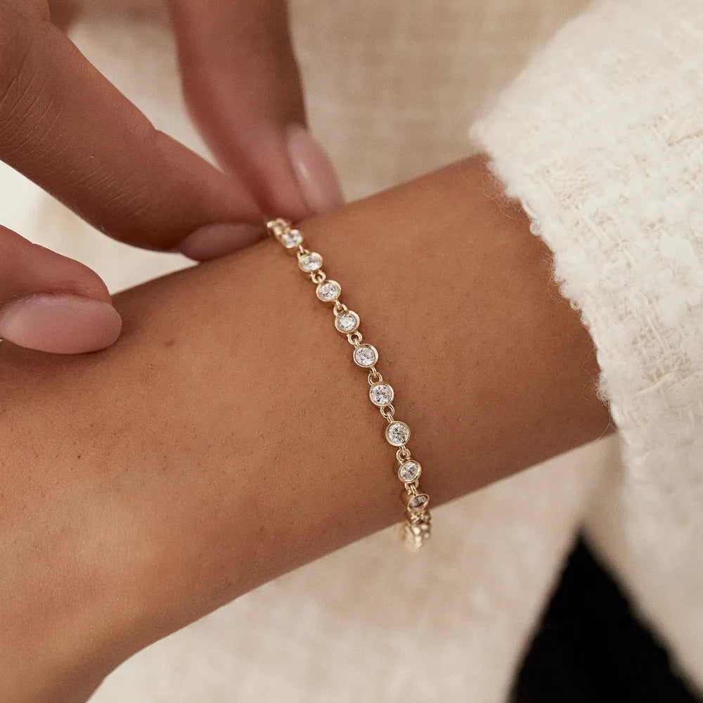 14K Solid Gold 1.85 CTW Round Diamond Bezel Set Tennis Bracelet