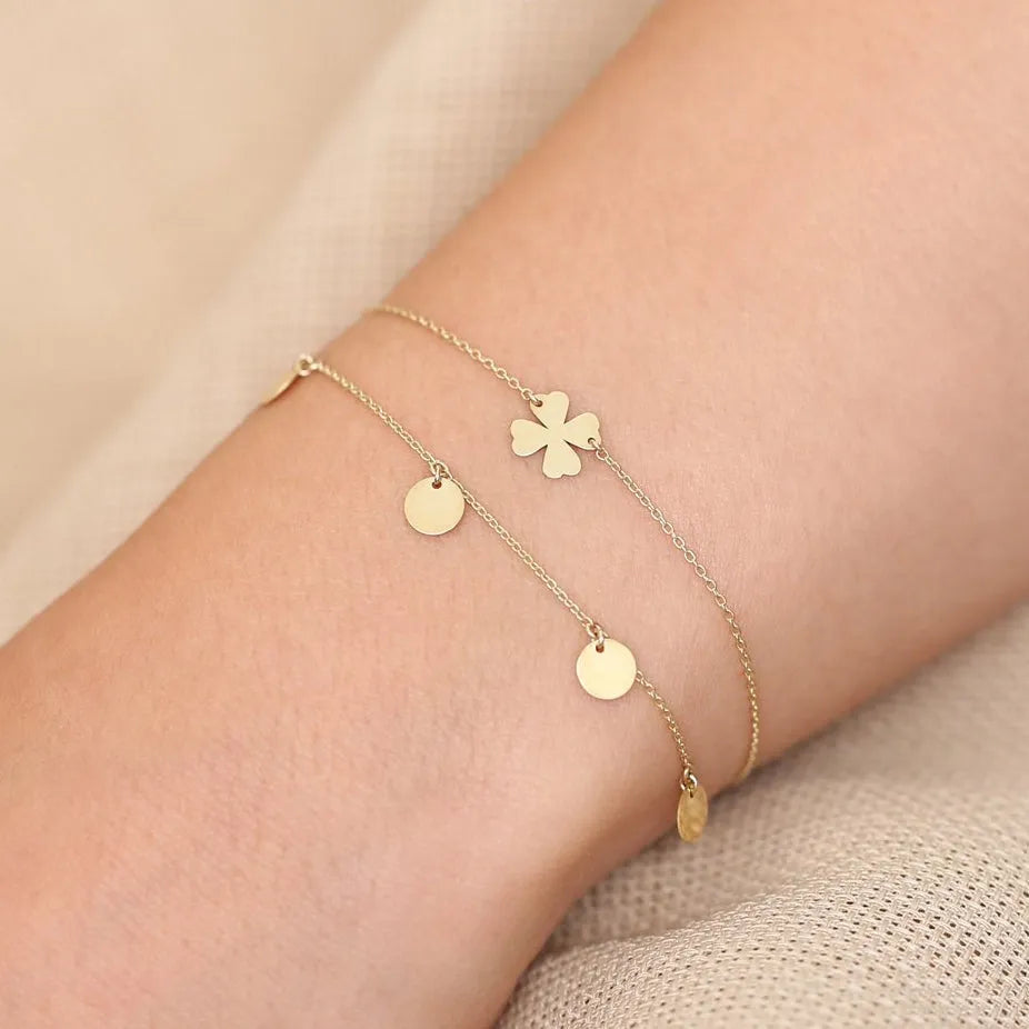 14k Solid Gold Five Dangle Disc Bracelet with Charms
