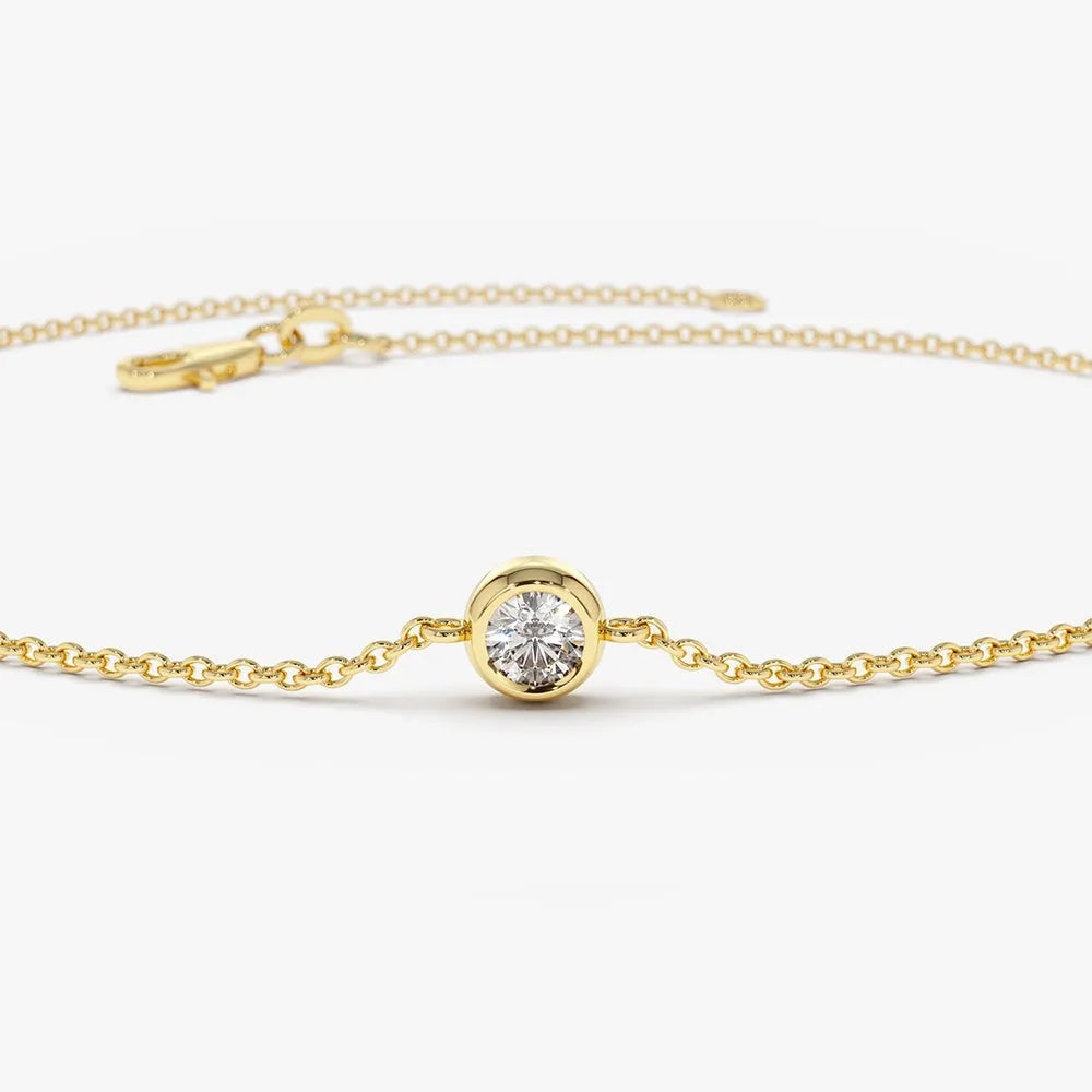 14K Solid Gold 0.30 CTW Round Diamond Three Stone Bezel Set Bracelet