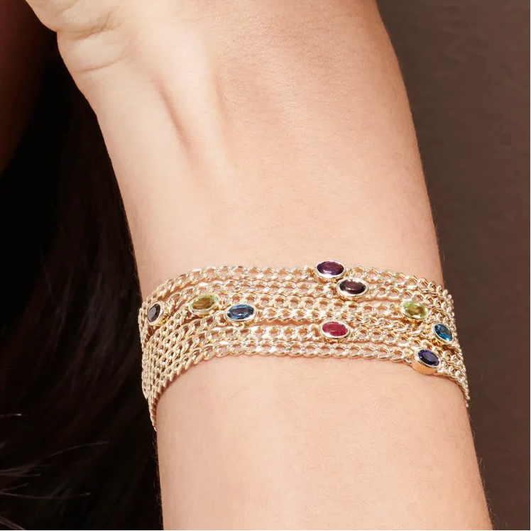 14K Solid Gold 0.60ctw Oval Amethyst Cuban Link Bezel Set Bracelet