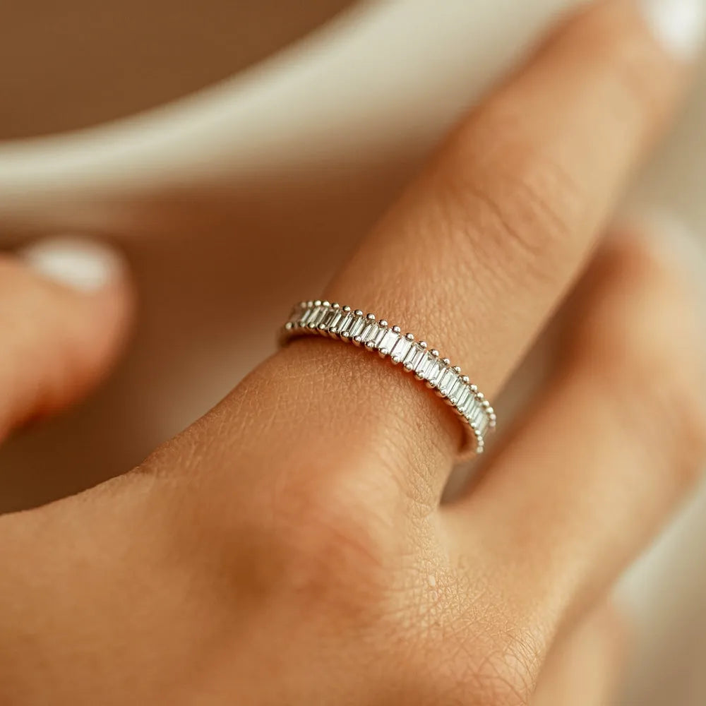 14K Gold 1.35ctw Baguette Diamond Full Eternity Prong Setting Ring