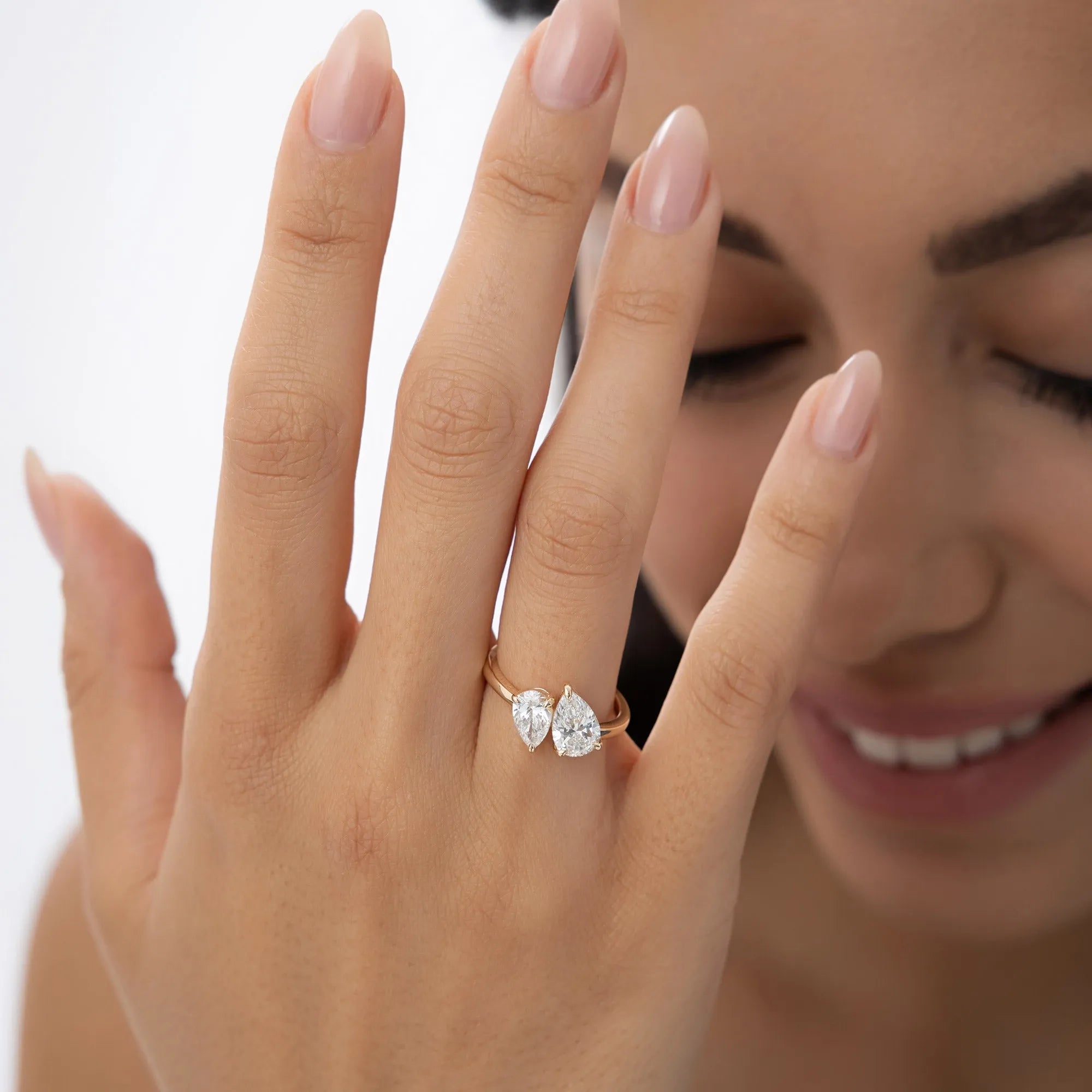 14k Gold Lab Grown Diamond Pear Shaped Toi et Moi Ring 2.05 ctw Ayla
