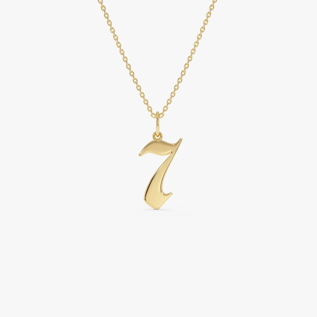 14k Solid Gold Gothic Number Pendant Necklace