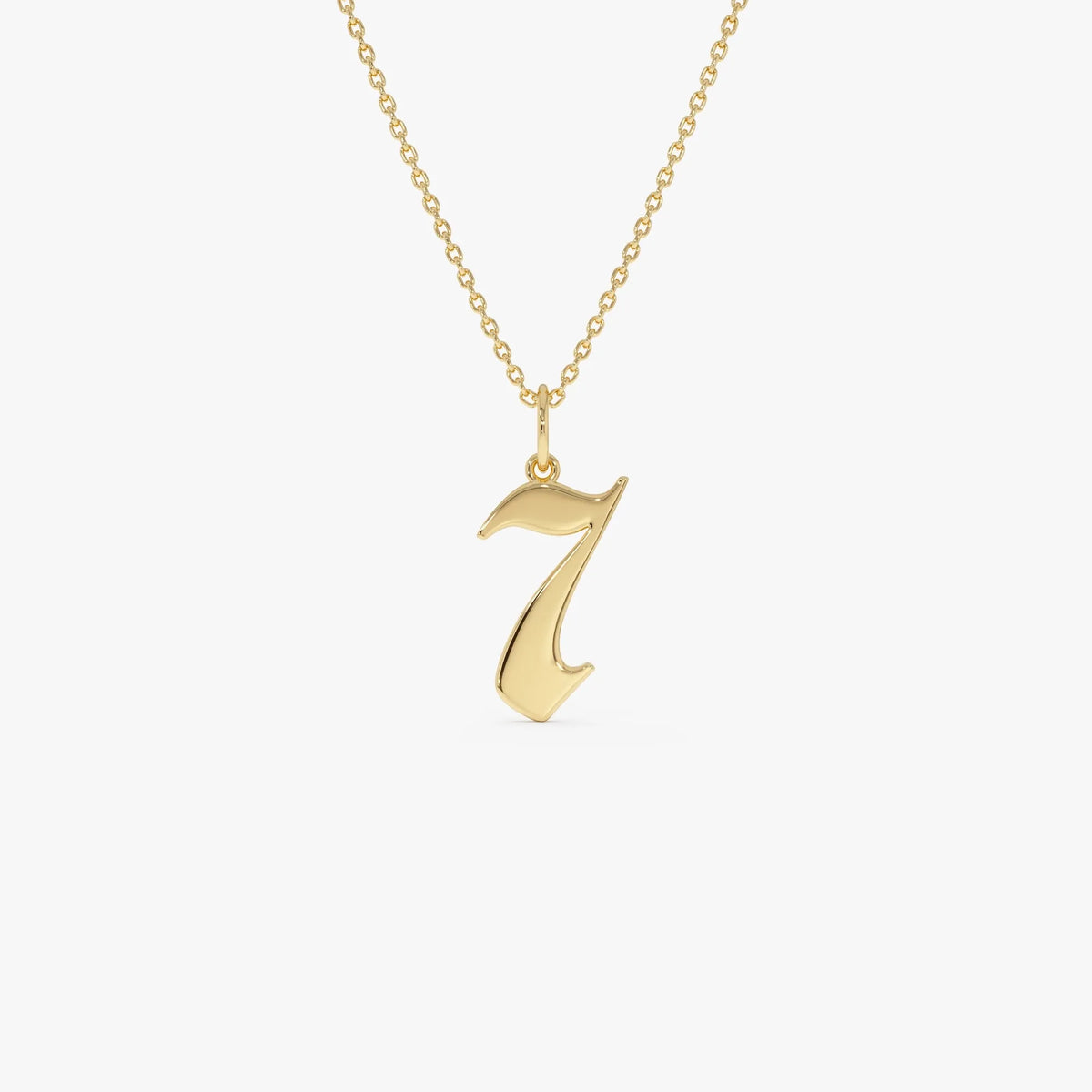 14k Solid Gold Gothic Number Pendant Necklace