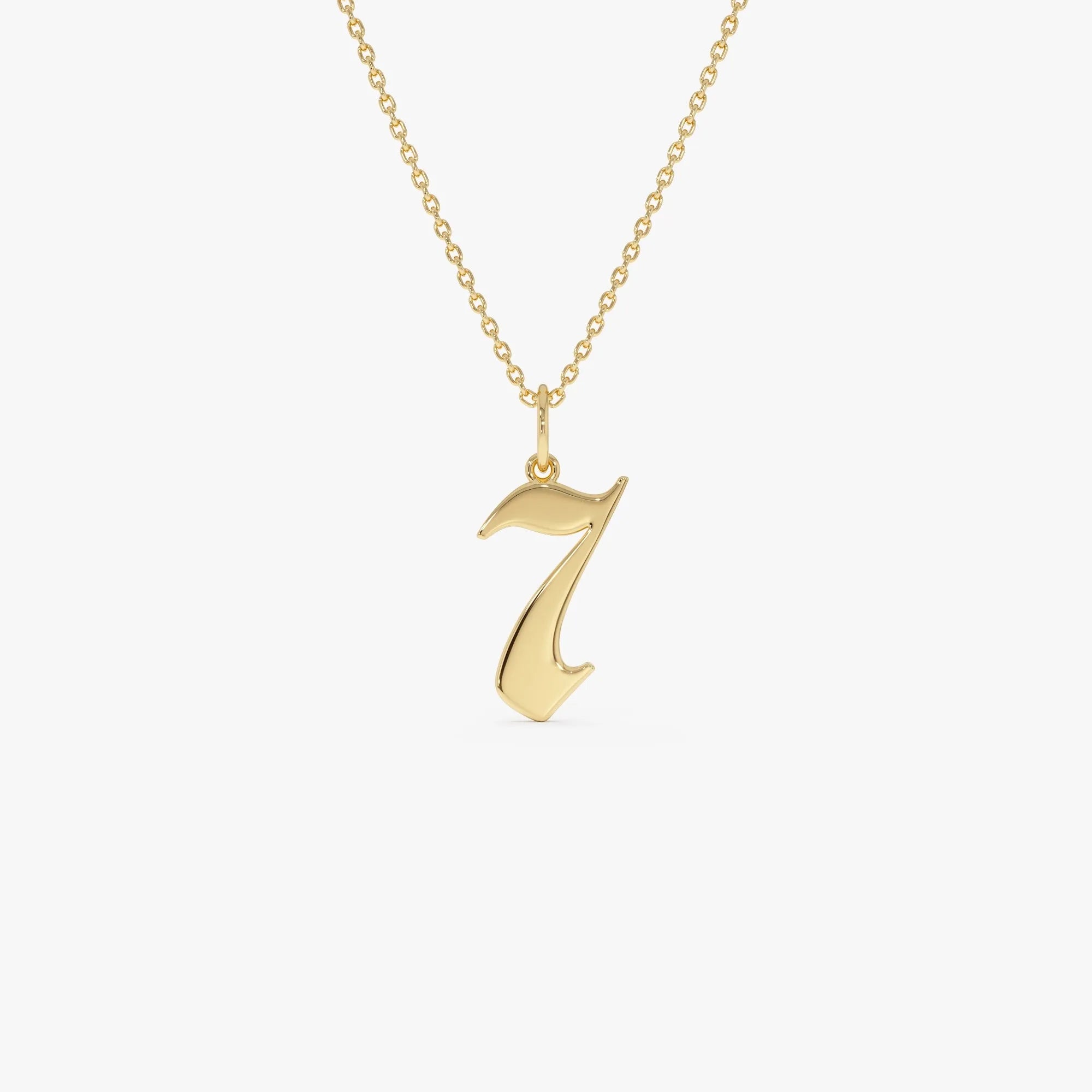 14k Solid Gold Gothic Number Pendant Necklace