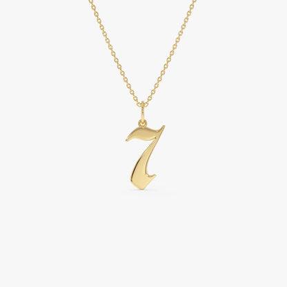 14k Solid Gold Gothic Number Pendant Necklace