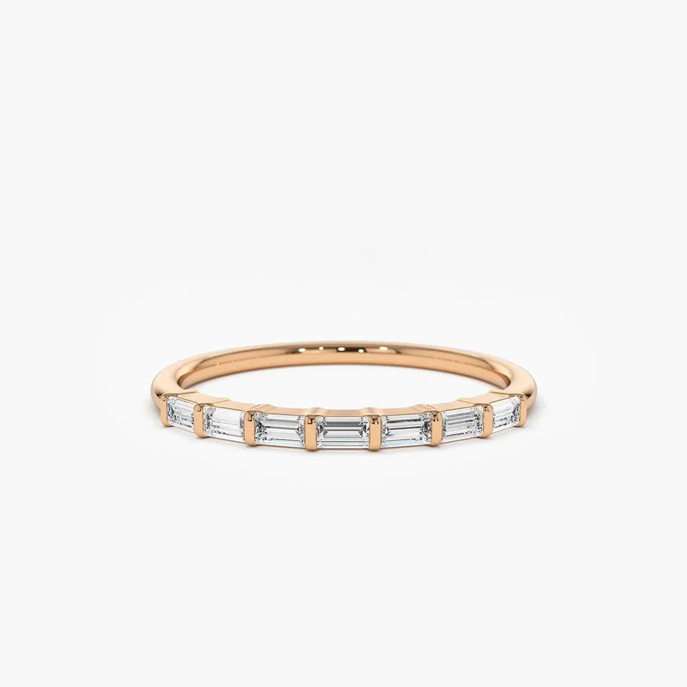 14K Gold Baguette Diamond 7 Stone Wedding Ring 0.27 CTW