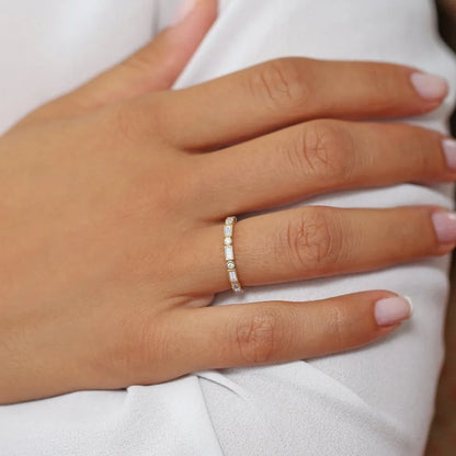 14K Gold Baguette and Round Diamond 0.39 CTW Bezel Set Alternating Band Ring
