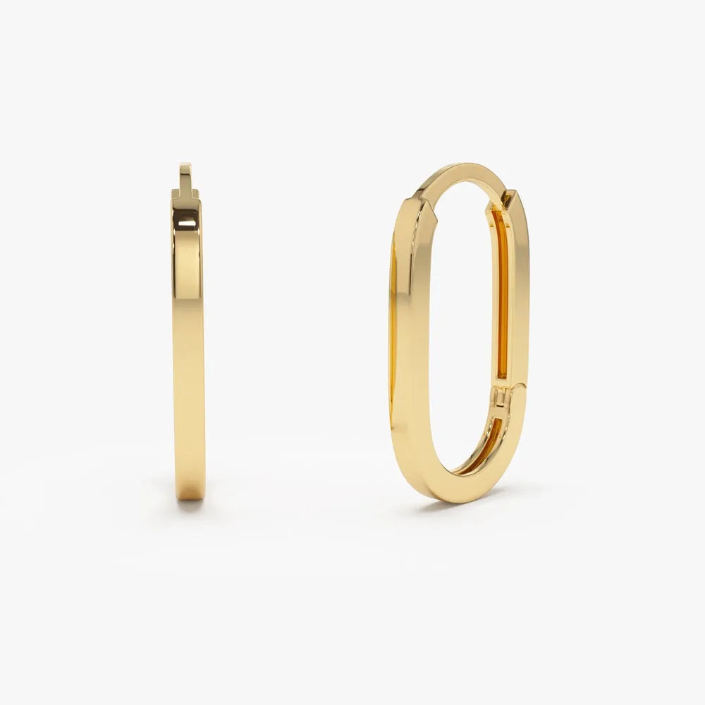 14k Solid Gold Paperclip Link Hoop Earrings