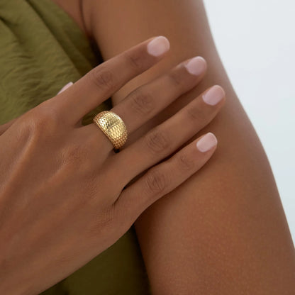 14k Solid Gold Chunky Snake Skin Texture Statement Ring