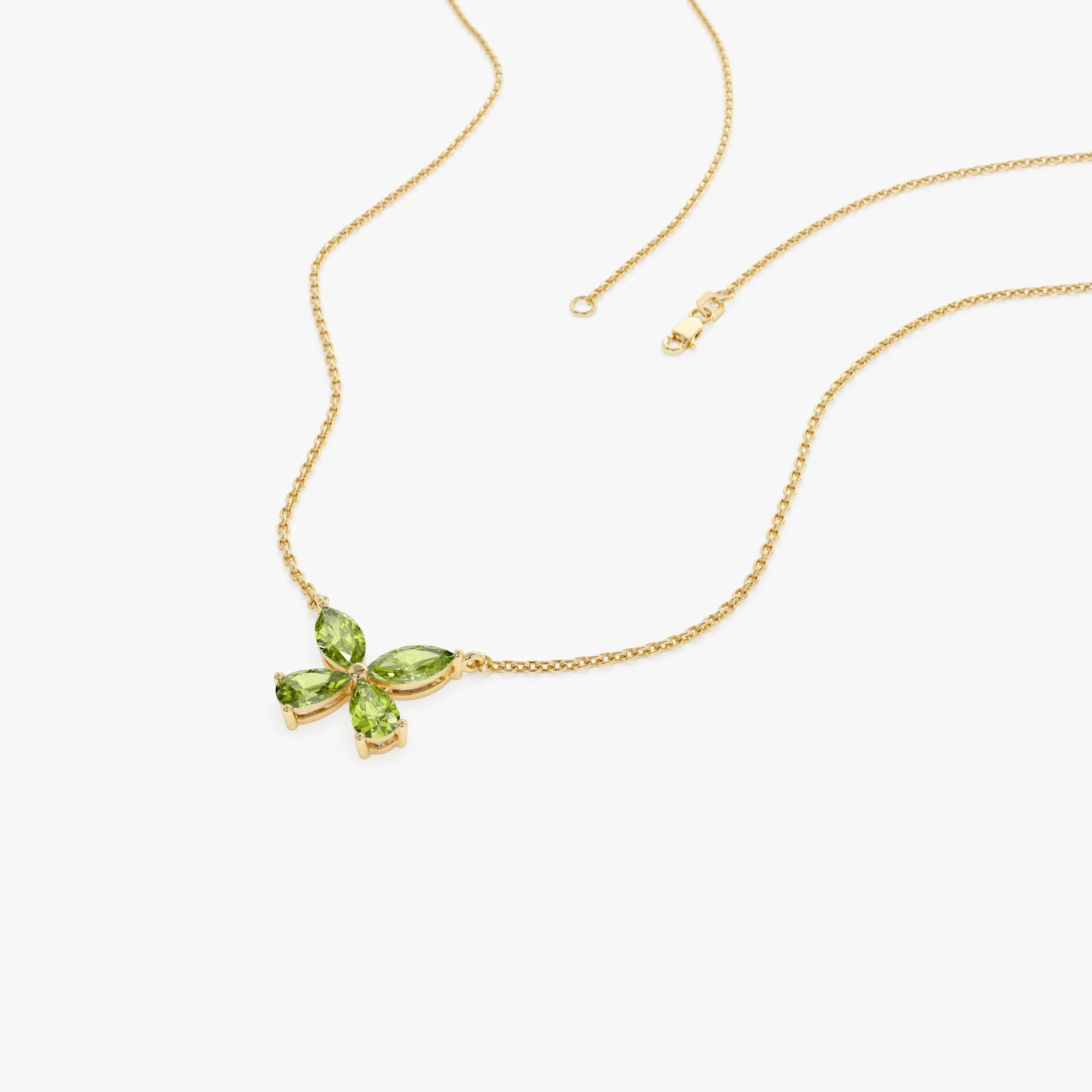 14k Solid Gold Peridot Pear and Marquise Butterfly Necklace 1.10 Carat