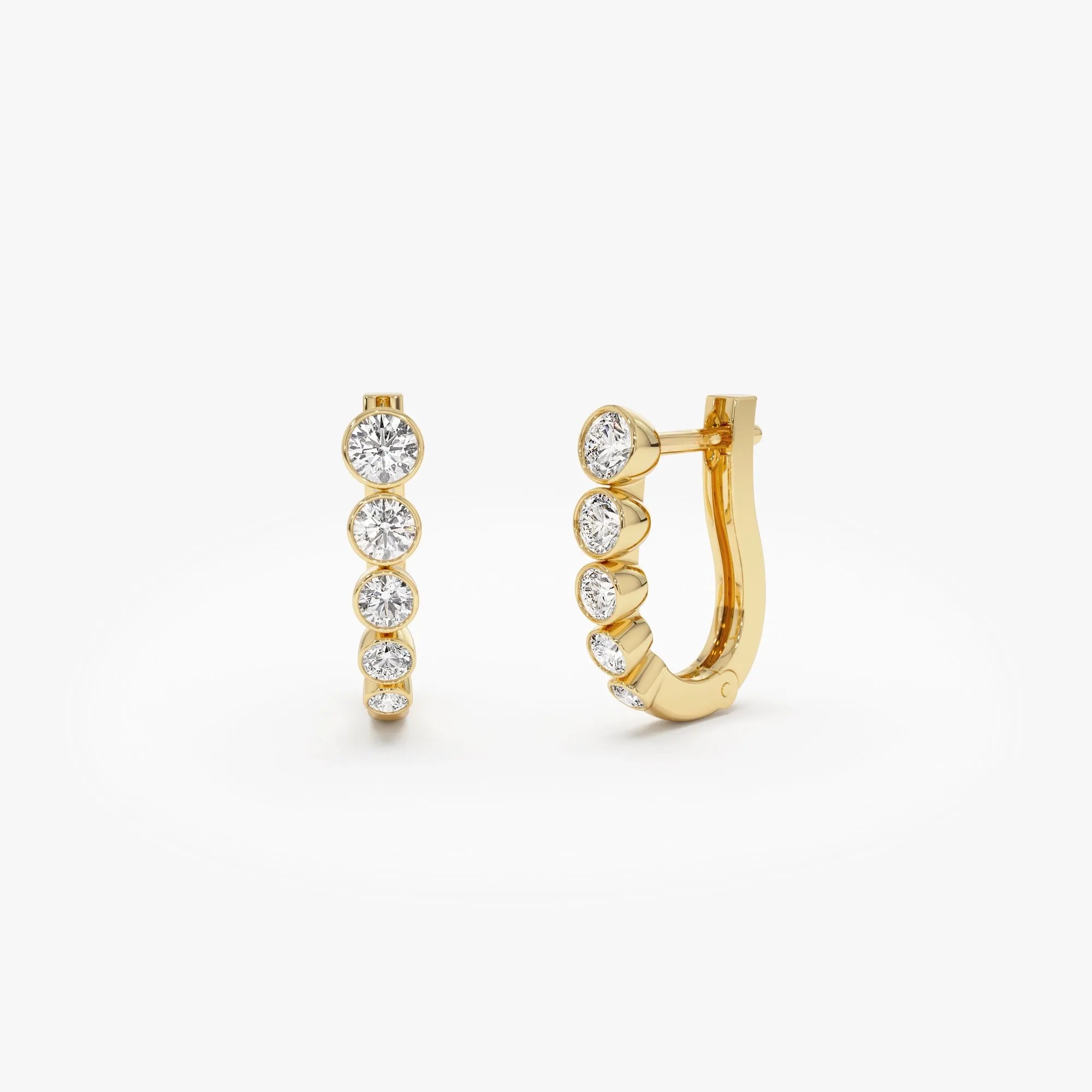 14k Gold Diamond Round Cut Graduated Bezel Set Hoop Earrings 0.25 ctw