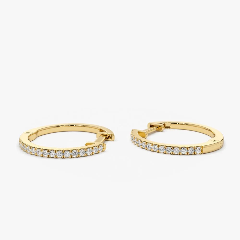 14k Gold Diamond Round Cut Medium Hoop Earrings Micro-Pave 0.17 ctw