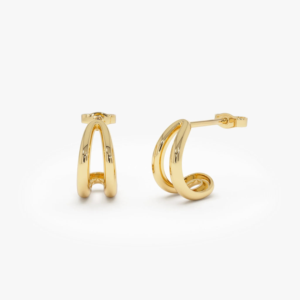 14k Gold Double Curved J Hoop Earrings 12mm 4mm Width