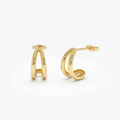 14k Gold Double Curved J Hoop Earrings 12mm 4mm Width