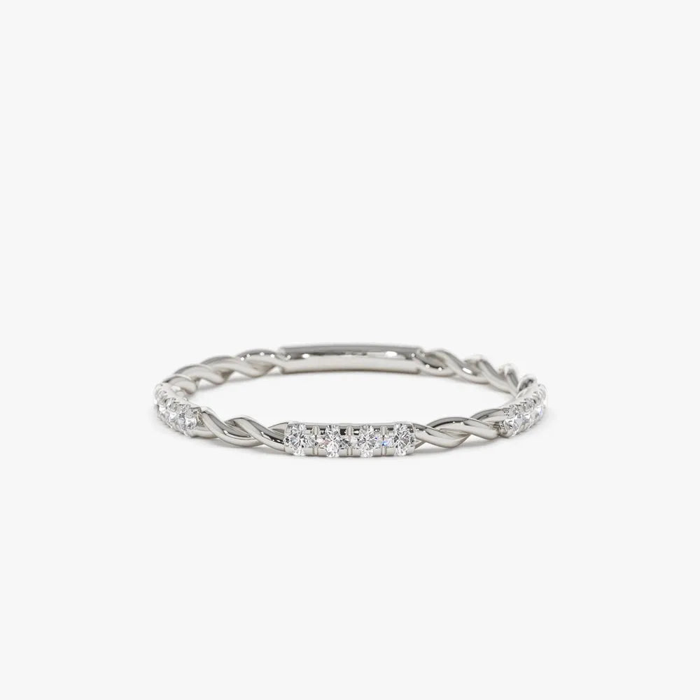 14k Gold Round Cut Diamond Three Quarter Eternity Twisted Rope Ring