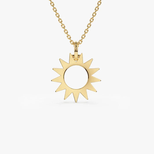 14k Solid Gold Sun Celestial Pendant Necklace