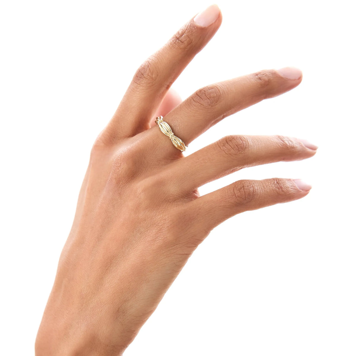 14k Gold Textured Knot Ring Wide Statement Band