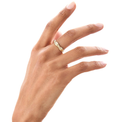 14k Gold Textured Knot Ring Wide Statement Band