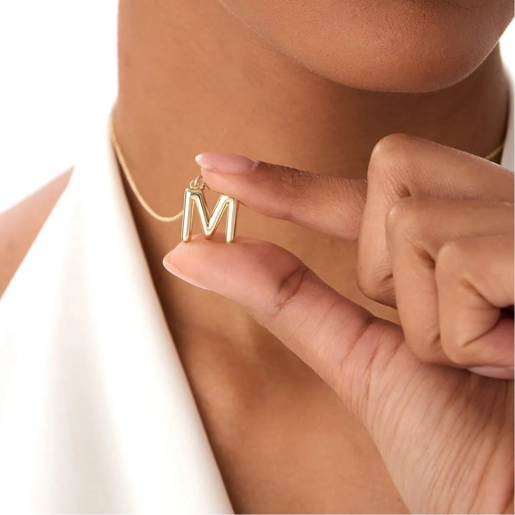 14k Solid Gold Initial Charm Pendant Necklace Everyday Style