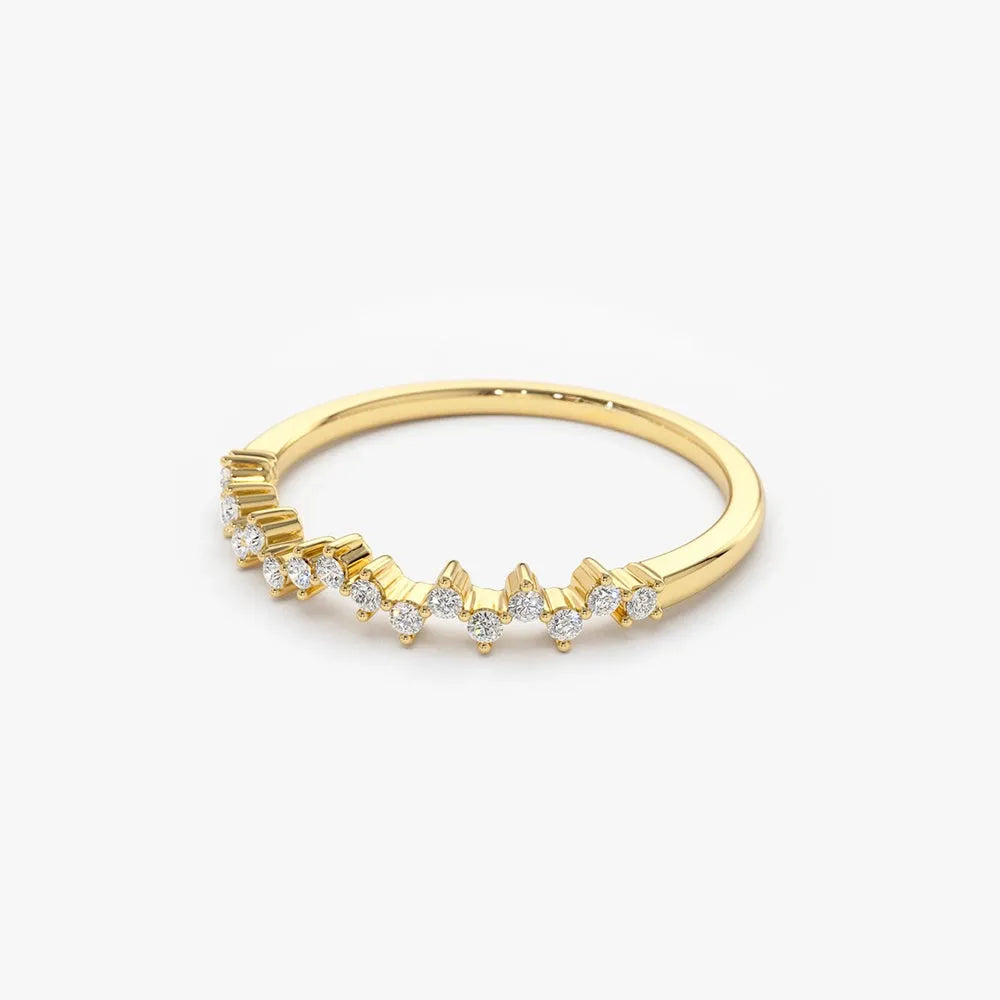 14k Gold Round Cut Diamond Zig Zag Half Eternity Micro Prong Wedding Band 0.15 ctw