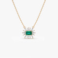 14k Solid Gold Emerald Cut Emerald 0.25 CTW and Tapered Baguette Diamond 0.25 CTW Pendant Necklace