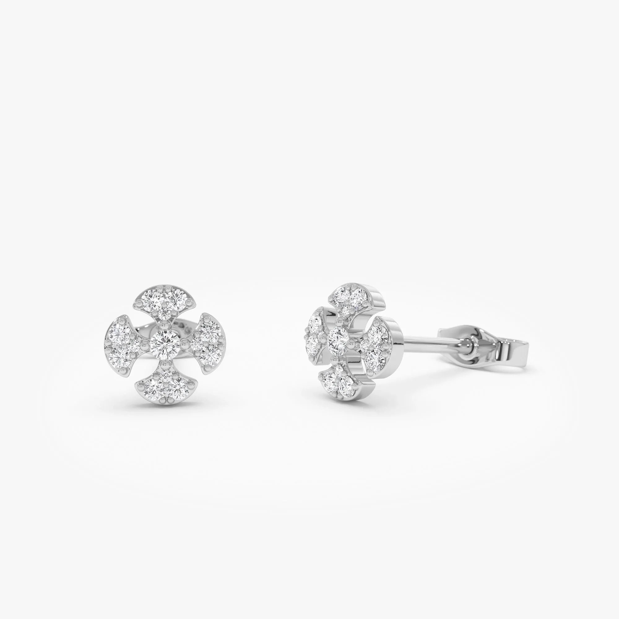 14k Gold Diamond Round Cut Petal Cluster Stud Earrings 0.15 ctw