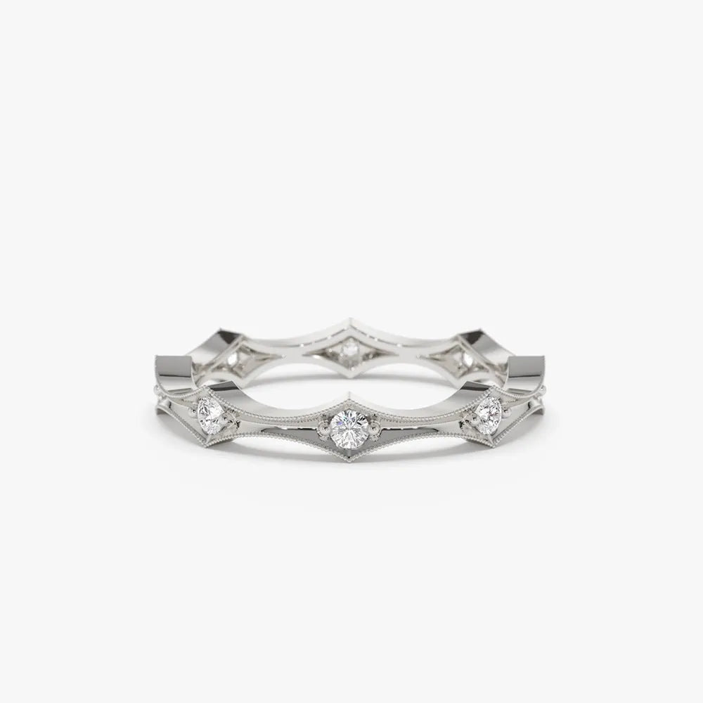 14k Gold Round Diamond Art Deco Stackable Wedding Band 0.28 ctw