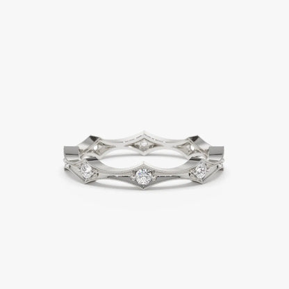 14k Gold Round Diamond Art Deco Stackable Wedding Band 0.28 ctw