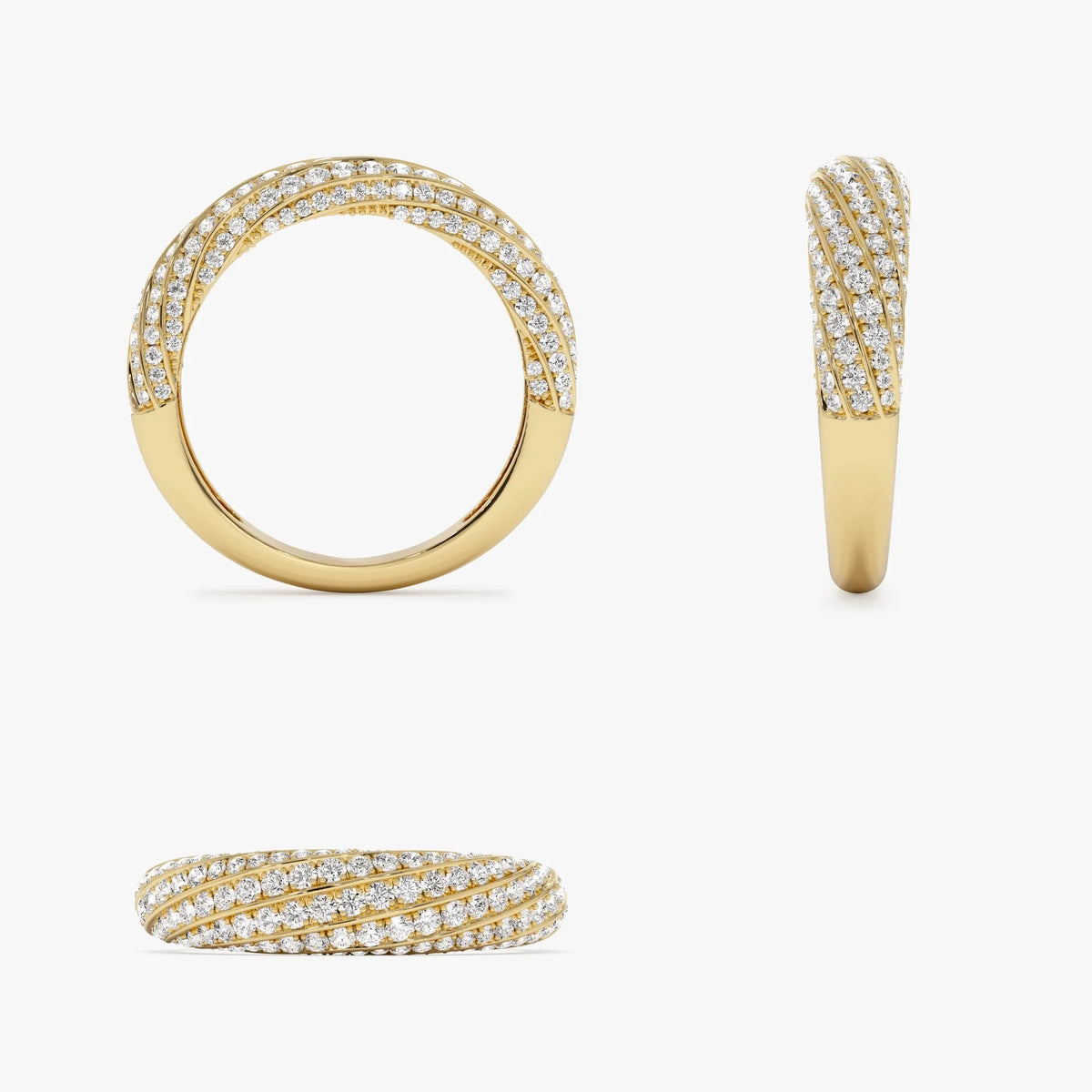 14K Solid Gold Round Diamond 0.85 Carat Pave Unique Twist Design Ring